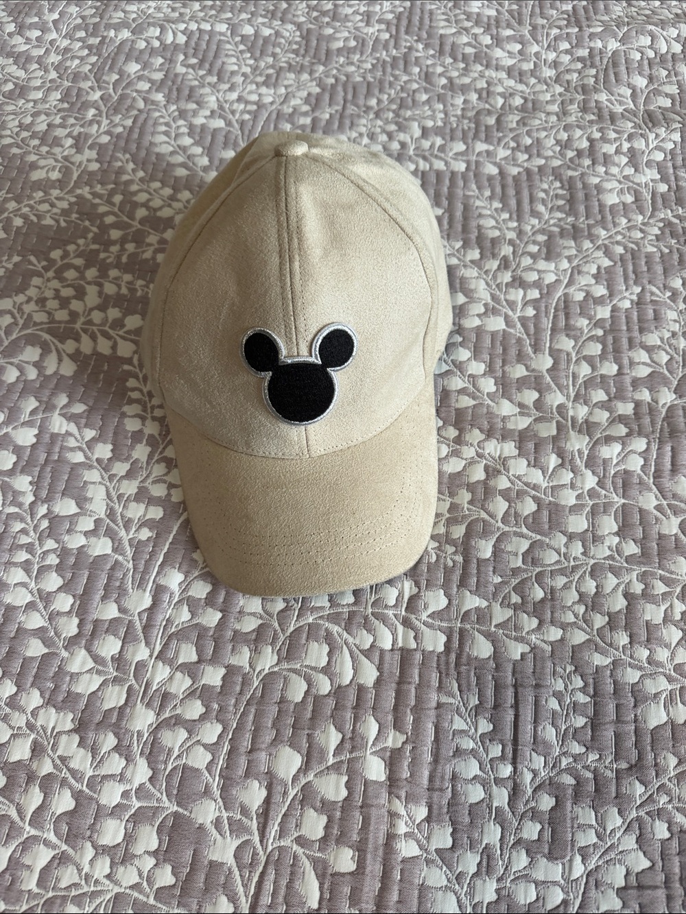 Kids Beige Baseball Cap with Black Mouse Patch